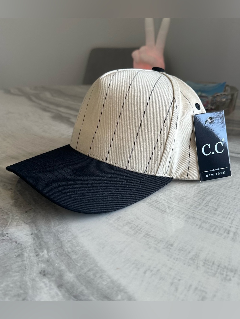 C.C New York Pinstripe Two-Tone Trucker Cap